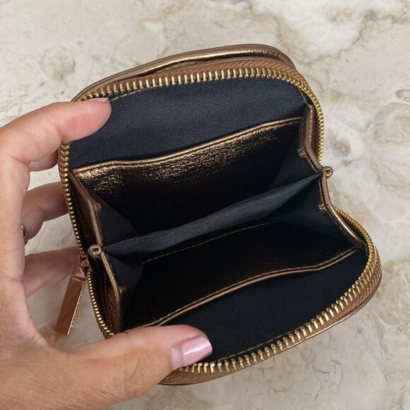 Love & Lore Vegan Bronze Gold Tone Compact Zip Wallet - Picture 5 of 10